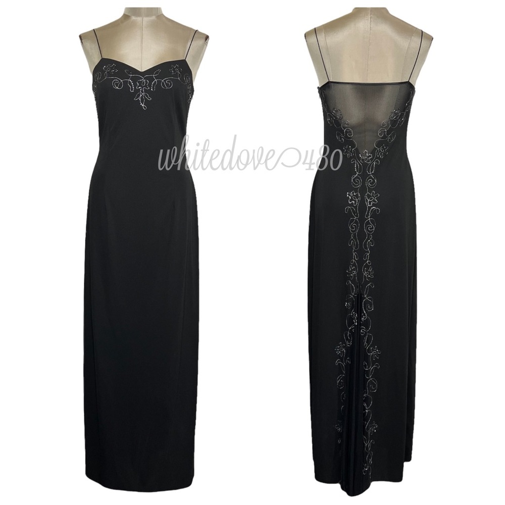 90s Y2K Black Mesh Back Evening Dress Gown Vintage Special Occasions